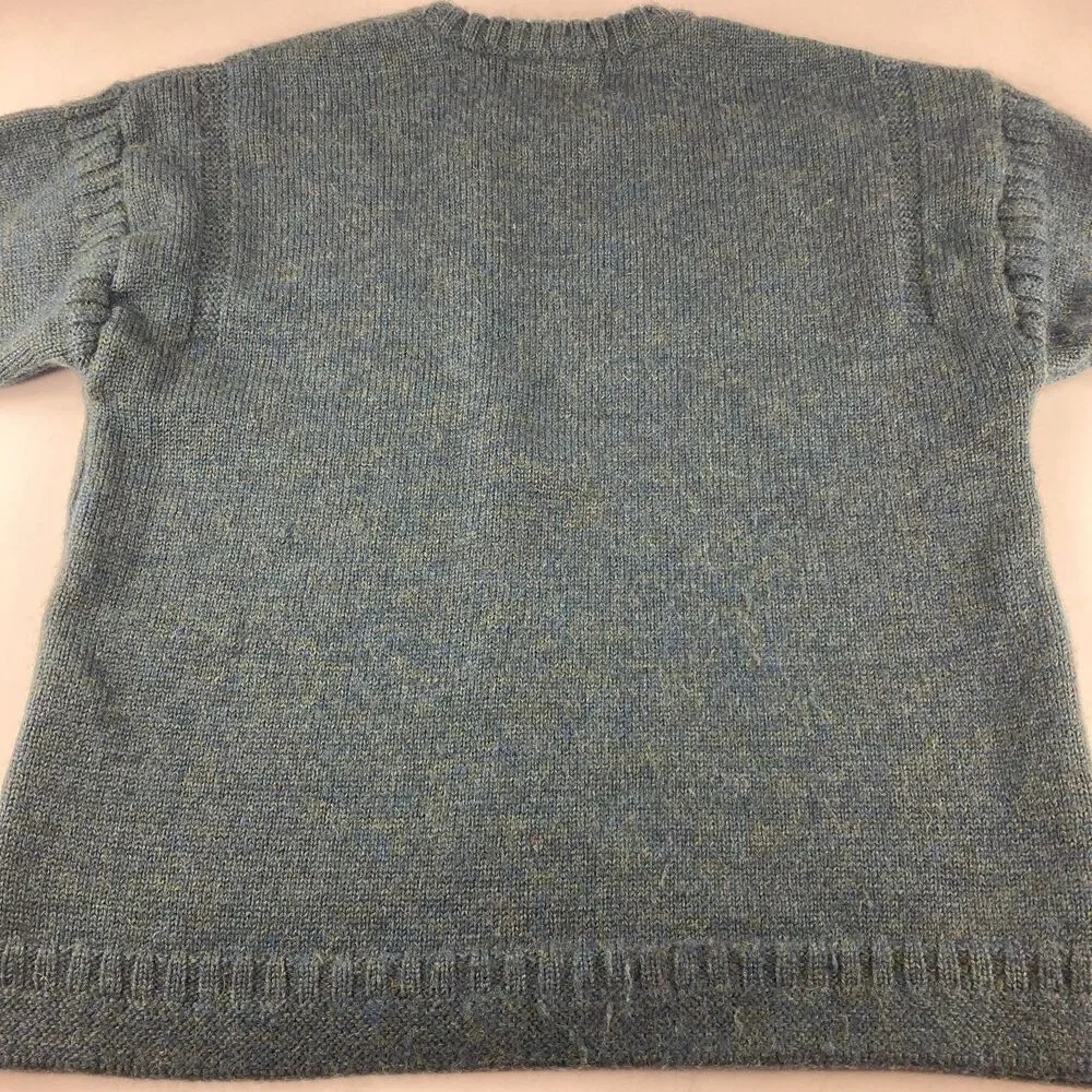 Aran Sweater Market Mens XL 100% Wool Ireland Blue Crewneck Sweater Irish